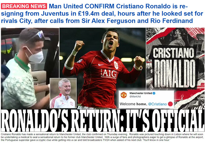 Superstar Ronaldo reunited with MU: The world press was stunned by the twist